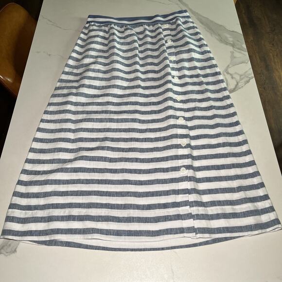 J Jill Love Linen Skirt Medium Pockets Maxi Blue White Striped Lagenlook Womens - Picture 1 of 11